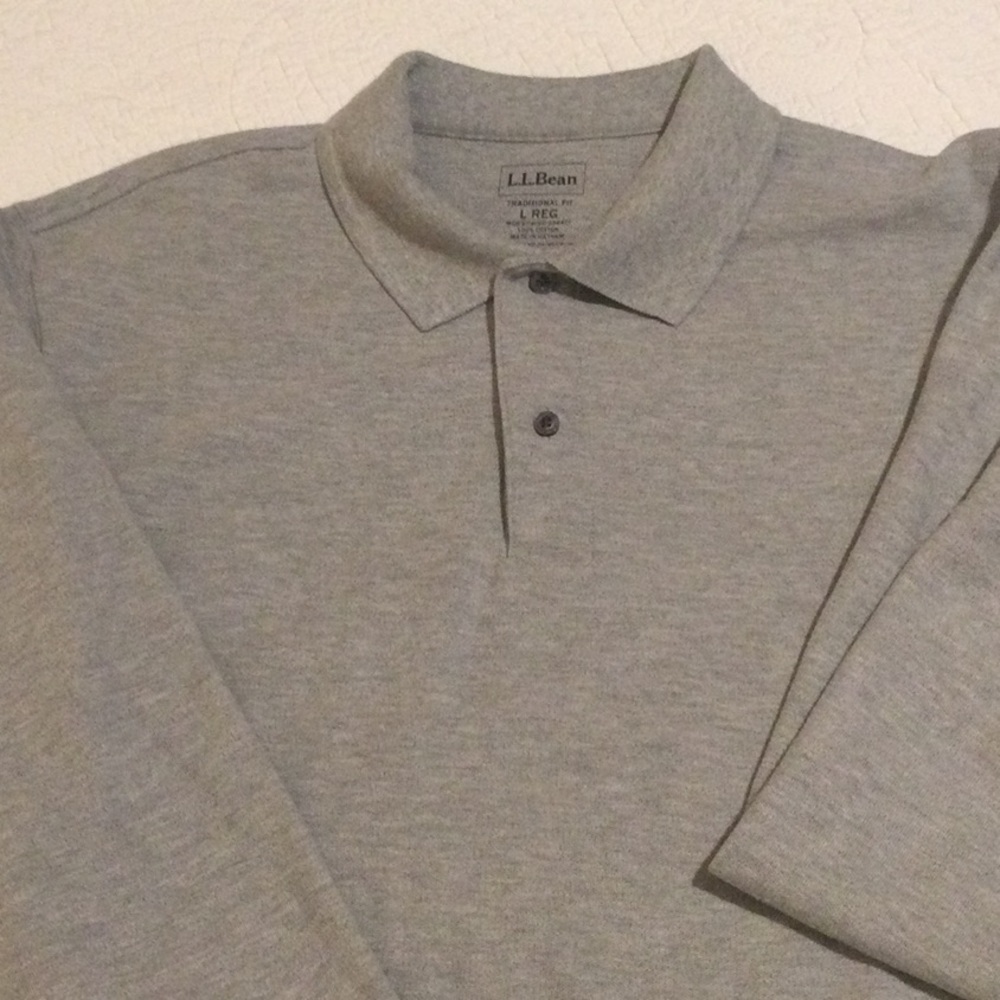 L.L. Bean Men's Light Gray Long-Sleeve Polo